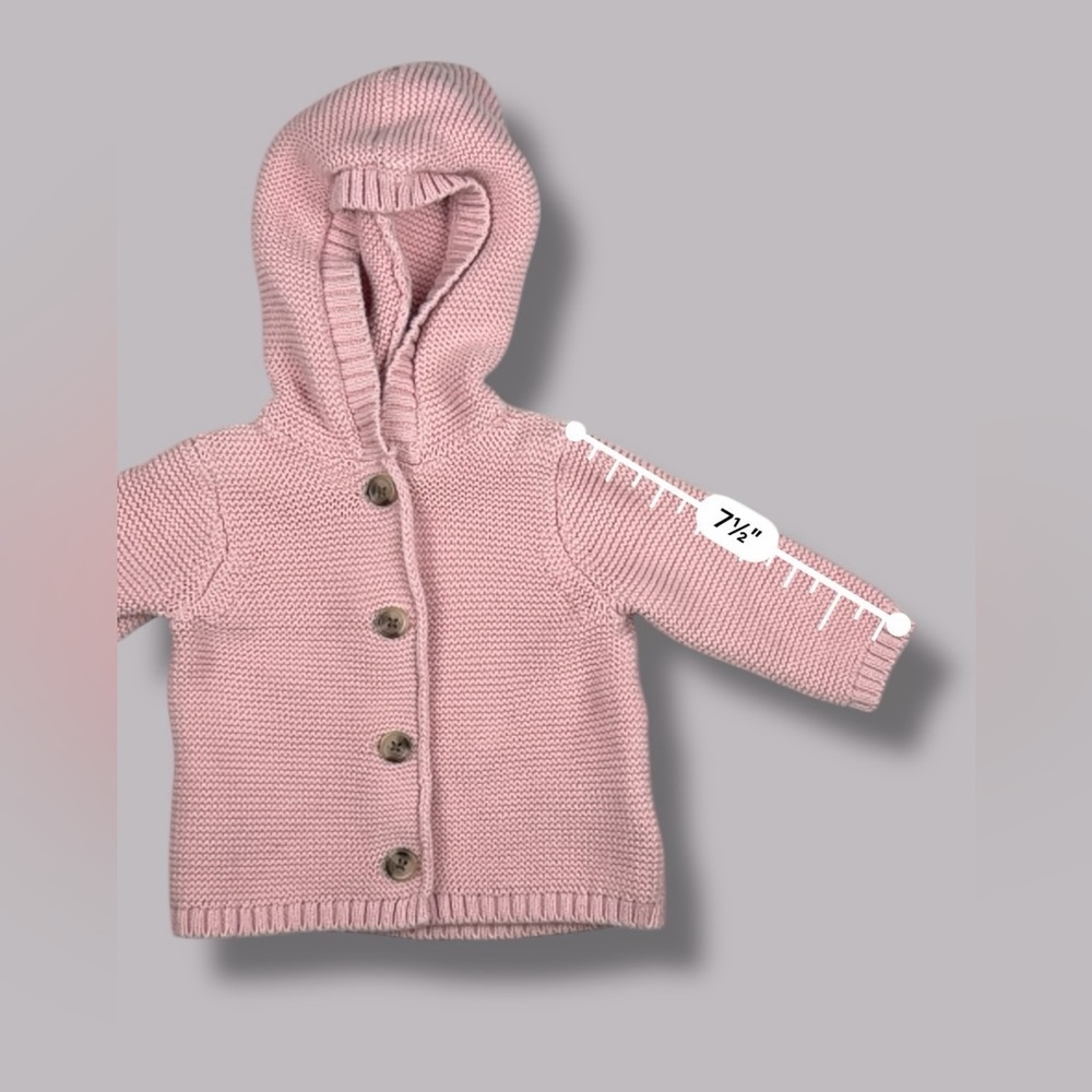 Old Navy Baby Girl 0–3M Hooded Knit Sweater Blush Pink Cotton w/ Buttons NWOT - Picture 11 of 13